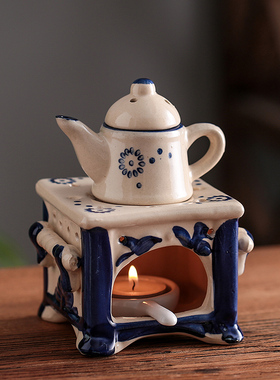 青司局设计 宫廷蓝彩 | 复古 蜡烛陶瓷香薰炉 精油灯美容院家居