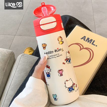 hellokitty保温杯女生吸管水杯女新款2025高颜值可爱学生便携杯子