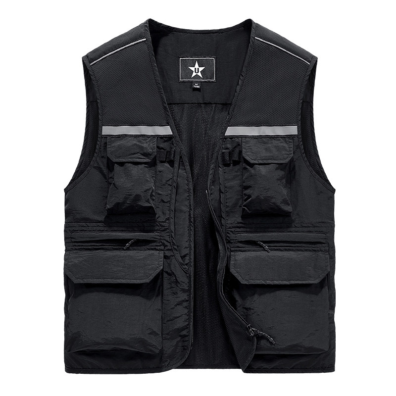 工装风多口袋反光马甲男薄款户外钓鱼摄影背心黑色宽松2026春秋款,男装,常规马甲,淘宝优惠券,粉丝福利购,淘宝优惠卷