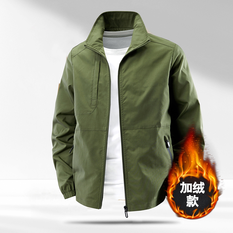 男士加绒加厚夹克外套秋冬季新款休闲百搭外套中青年风衣立领上衣