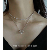 哑光做旧银色双层叠带项链 日本日系 CLANE风 2WAY戴法