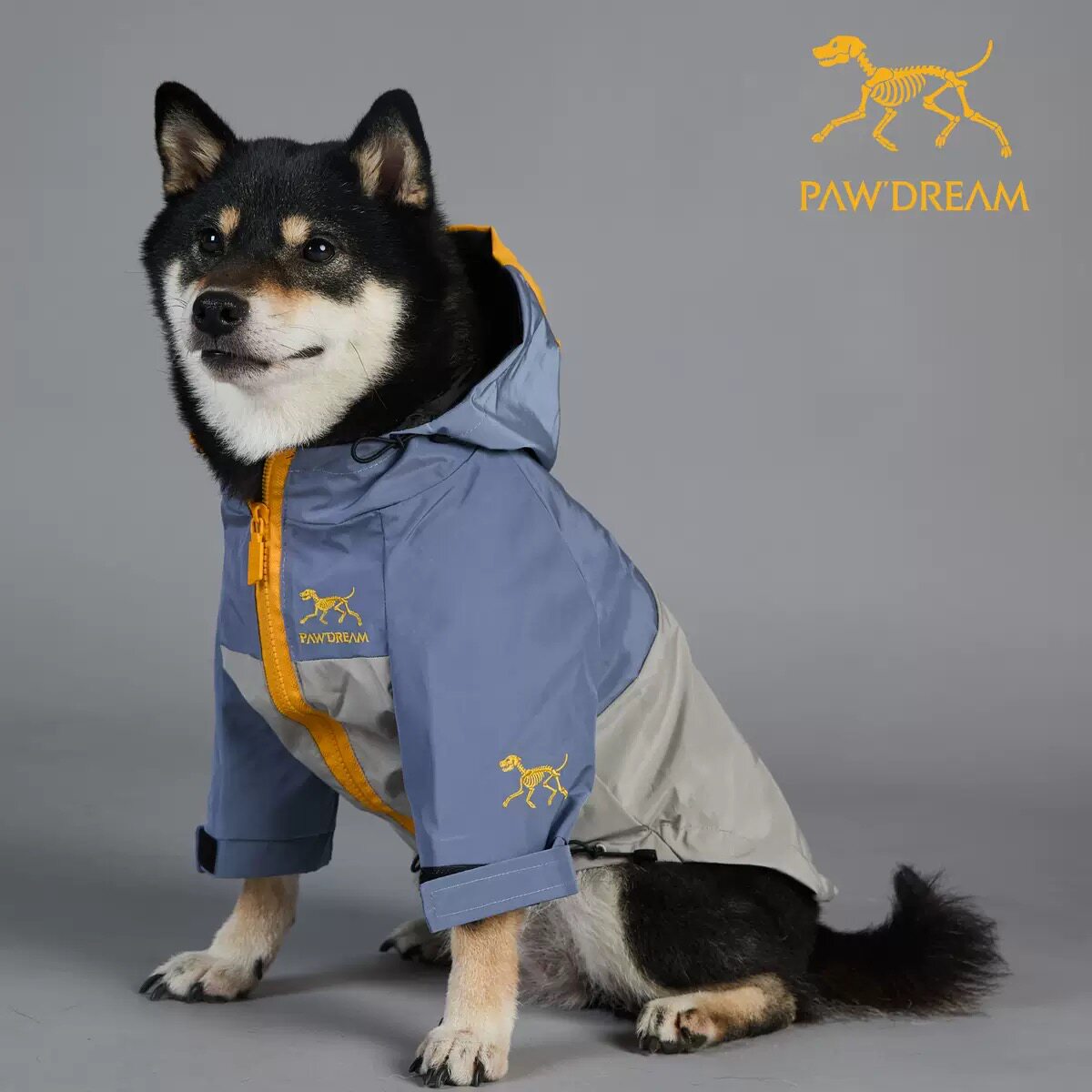 卢卡家pawdream橙灰潮牌防风防雨始祖狗狗大型犬雨衣宠物冲锋衣