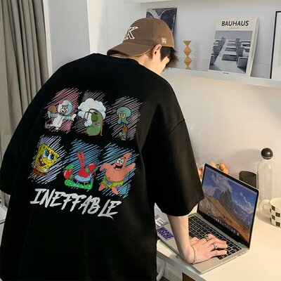 纯棉美式潮牌卡通短袖t恤男款2026新款夏季宽松潮流半袖上衣体恤