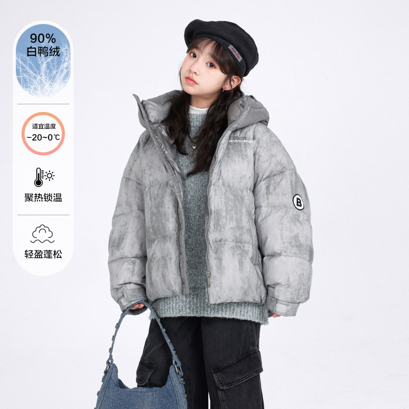 女大童冬装韩系拼接面包羽绒服2025新款儿童冬季保暖加厚免洗极寒