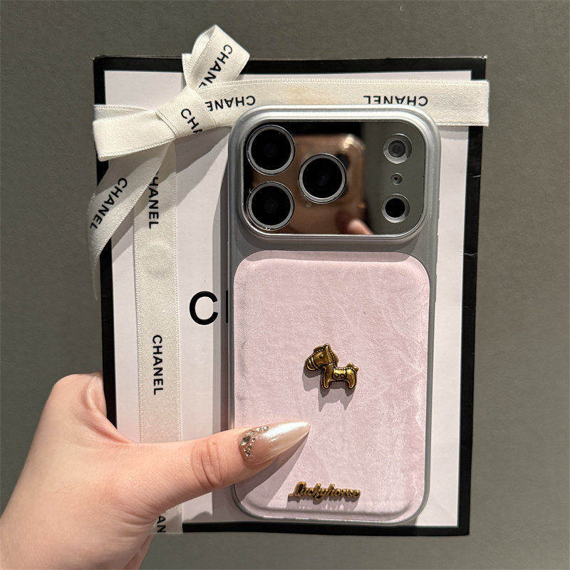 仿皮质粉底立体英文金色小马适用iPhone17promax苹果17手机保护壳16ProMax新款14卡通13女款16高级感15防摔保,3C数码配件,手机保护套/壳,淘宝优惠券,粉丝福利购,淘宝优惠卷