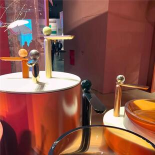 冷热两用意大利GESSI同款水晶龙头珍珠面盆铜金色单孔水龙头