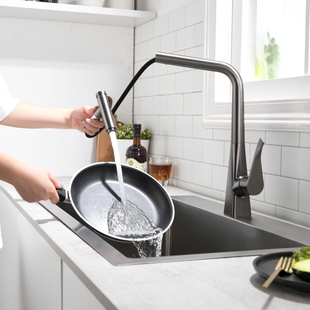 出口德国全铜枪灰色单孔水槽洗菜盆洗碗池厨房抽拉旋转冷热水龙头