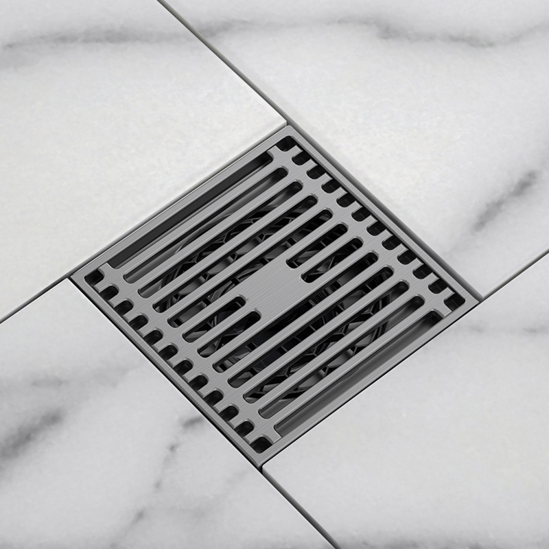 出口德国枪灰色地漏全铜隐形快排水家用卫生间阳台洗衣机防臭极简