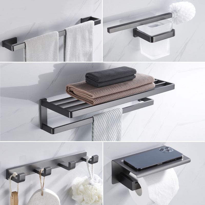 出口德国304不锈钢枪灰色浴巾架卫生间毛巾架置物架五金挂件套装