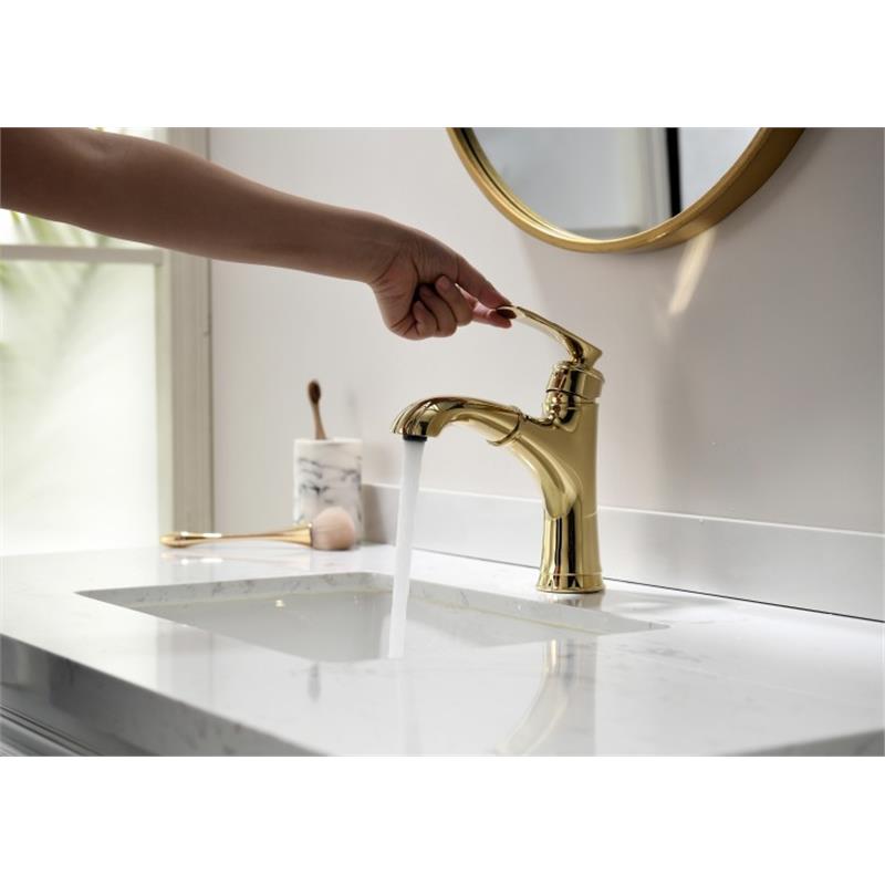 出口抽拉式金色黄铜单孔面盆龙头