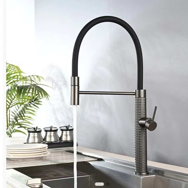 全铜枪灰色抽拉旋转冷热厨房水龙头单把单孔伸缩洗菜盆水槽龙头