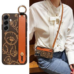 Icool适用三星s25小熊皮壳S24腕带可支架Note20Ultra手机壳s23ultra可爱卡通S21+保护套22斜背可调节挂绳潮流