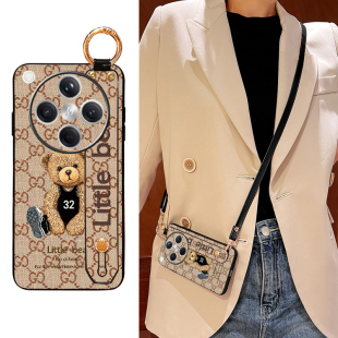 Icool适用findx9手机壳x8卡通小熊公仔x6pro皮质x7ultra保护套oppoFINDX5PRO腕带支架支撑3外壳2斜背挂绳斜挎