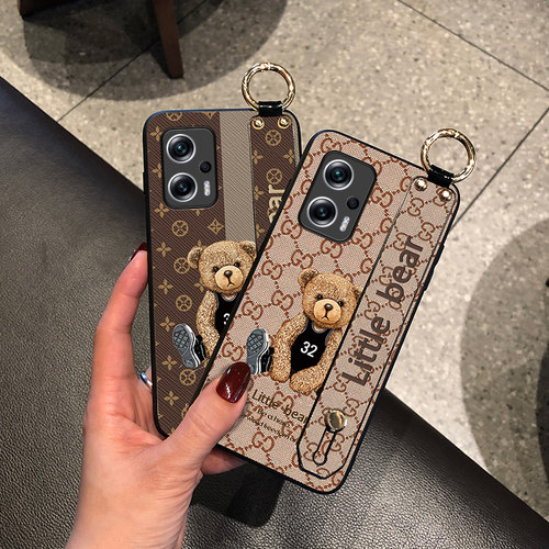 Icool适用于红米note11tpro+手机壳红米note10pro保护套红米note11外壳腕带斜挎挂绳款皮质感毛绒熊男女潮牌