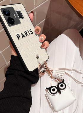 Icool适用realme真我GTNeo5刺绣压印手机壳GT Neo3白色复古潮11pro皮套gtneo5se猫头鹰挂绳软硅胶套保护夏天