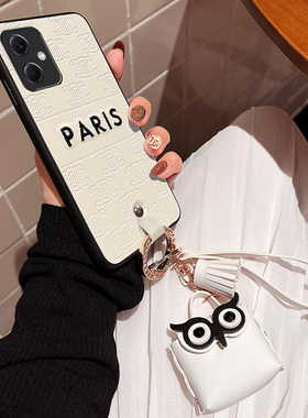红米Note12刺绣压印手机壳note11白色复古潮皮套NOTE12PRO极速版猫头鹰挂饰挂绳软硅胶套保护夏天包女适用于