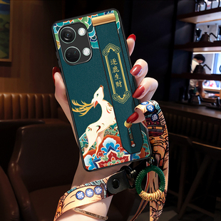 Icool适用一加ace2手机壳ACE2V国潮腕带可支架真皮AcePro保护套硅胶复古麋鹿11新中式国漫ACEPRO挂脖绳外壳绿