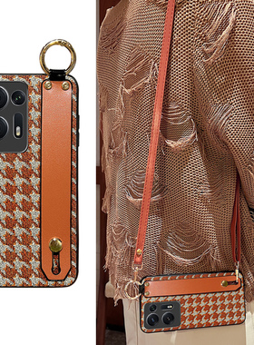 Icool适用findn2手机壳格纹斜挎腕带Find N2保护套轻奢折叠复古风FINDN全包防摔可支架斜背oppo外壳皮套女软