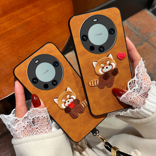 Icool适用华为mate80刺绣小熊猫70air手机壳60pro可爱熊皮外壳MATE50PRO保护皮套40RS挂绳30全包防摔20rs软女