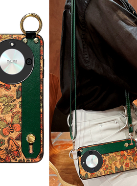 Icool适用荣耀x70蝴蝶手机壳x40i复古x60pro木纹斜背X30MAX保护套v40紫色腕带支架X50I送斜挎挂绳硅胶皮外壳