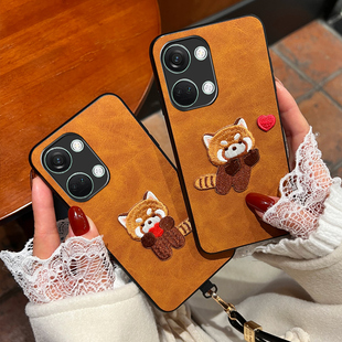 一加ace2刺绣小熊猫手机壳ACE2V可爱熊皮外壳AcePro保护壳11皮套送拆卸挂脖挂绳ACEPRO全包防摔软壳适用于