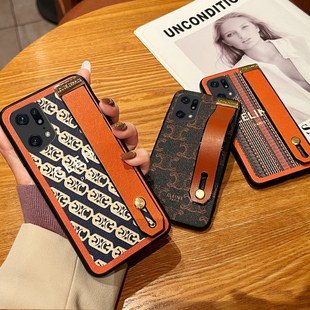 OPPOFindX5手机壳findx3pro潮牌腕带可支架FINDX2PRO复古欧美风find X5保护套外壳挂绳女支撑硅胶套壳适用于