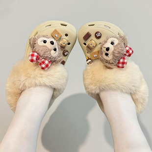 适配卡骆驰crocs洞洞鞋内胆云朵光轮秋冬加绒棉毛绒鞋套可拆卸女