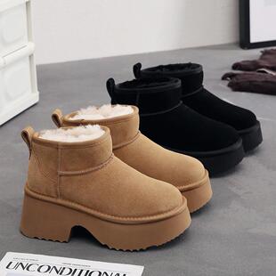 厚底增高女靴皮毛一体雪地靴女冬季羊毛款保暖加绒加厚短靴