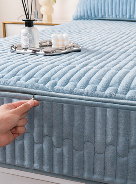 加厚牛奶绒六面全包床笠罩新款秋冬加绒床垫保护罩席梦思翻新床罩