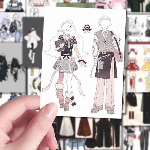 162张OC情侣服设贴纸绘画创意参考素材二次元卡通免服手账diy贴画