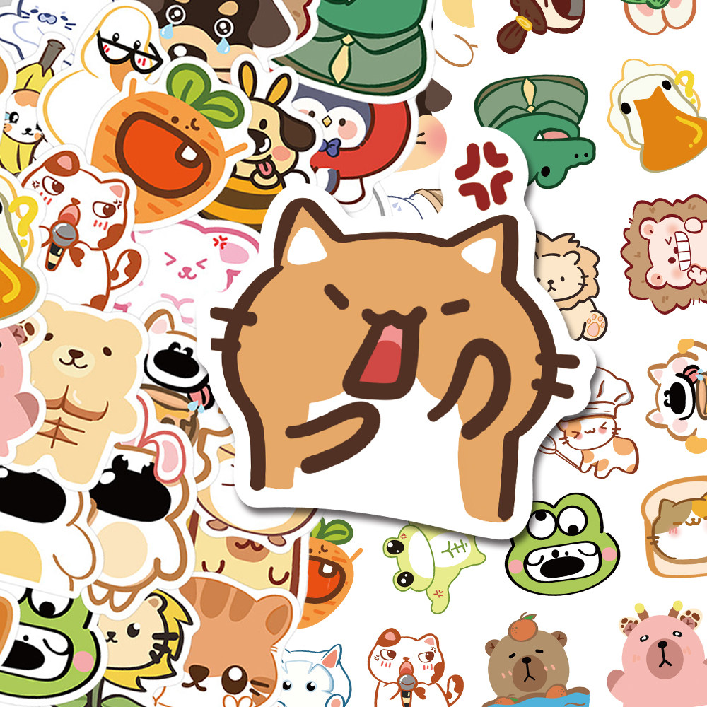 100张卡通抽象小动物贴纸可爱趣味搞怪diy装饰桌面手机壳贴画防水