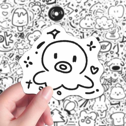 360张线条简笔画可爱表情贴纸卡通贴画趣味创意装饰手账手机壳diy
