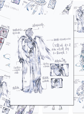 34张爆款OC免服穿搭贴纸二次元手绘服饰设计绘画参考素材贴画防水