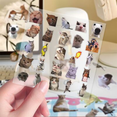 303贴透明款猫meme贴纸ins风创意简约卡通猫咪表情包笔记本贴画