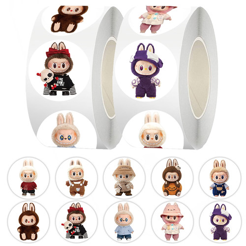 1500贴labubu卷卷贴可爱玩偶公仔周边手账手机壳桌面贴纸封口贴画