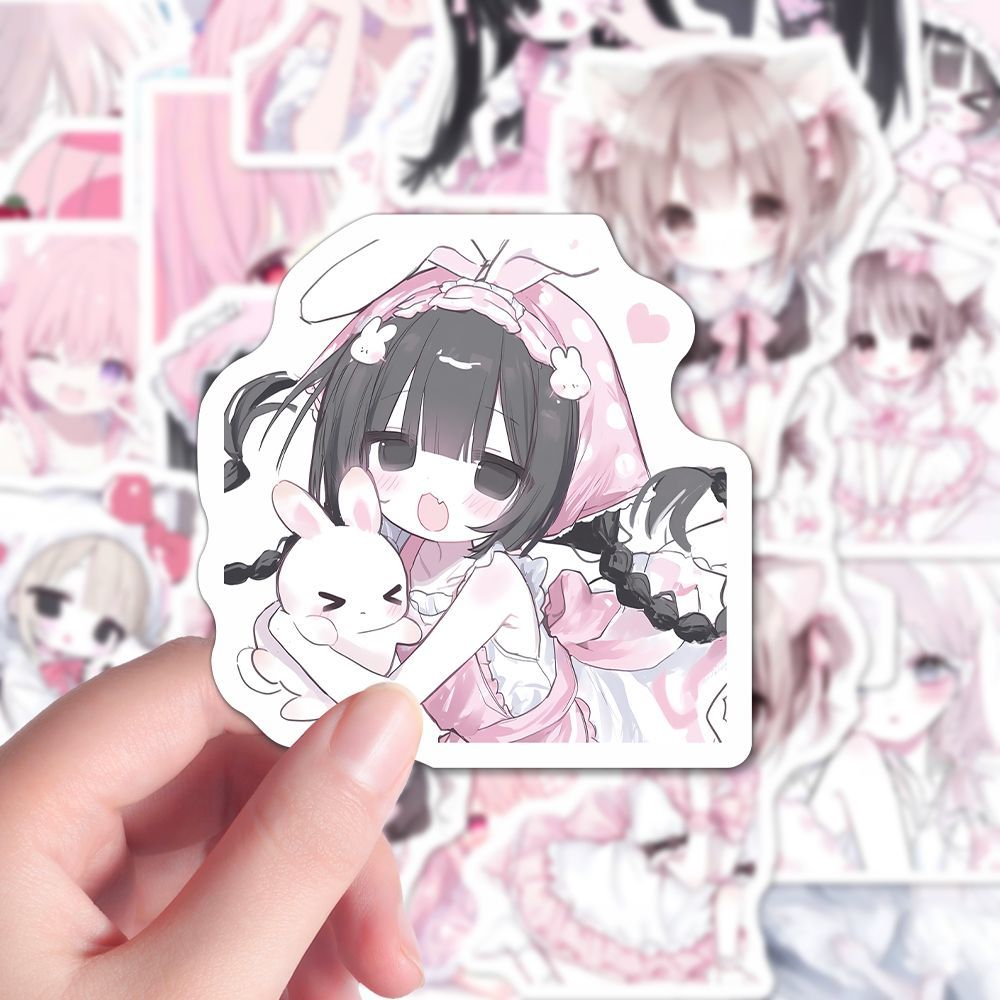 96张软萌少女贴纸可爱少女心动漫二次元装饰手机平板手账素材贴画