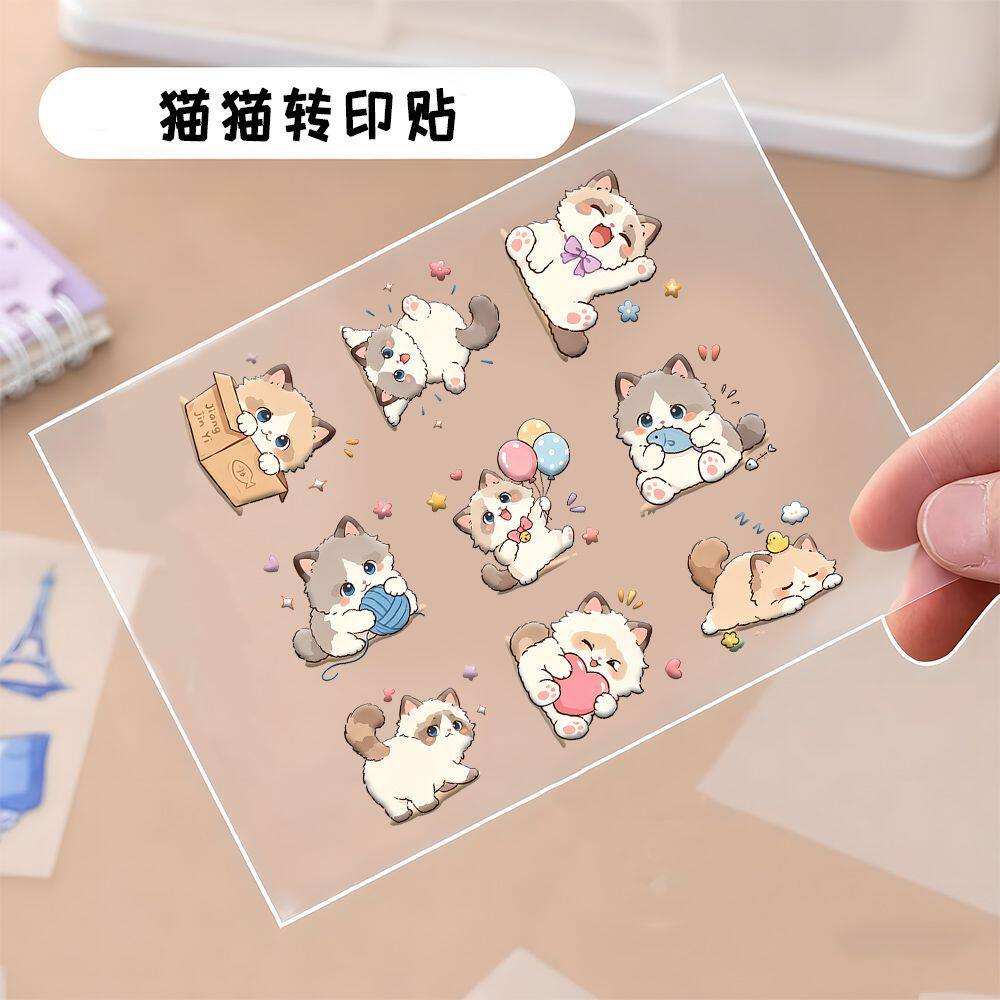 27贴元气猫猫治愈系卡通少女贴纸可爱装饰手机贴画水杯DIY转印贴