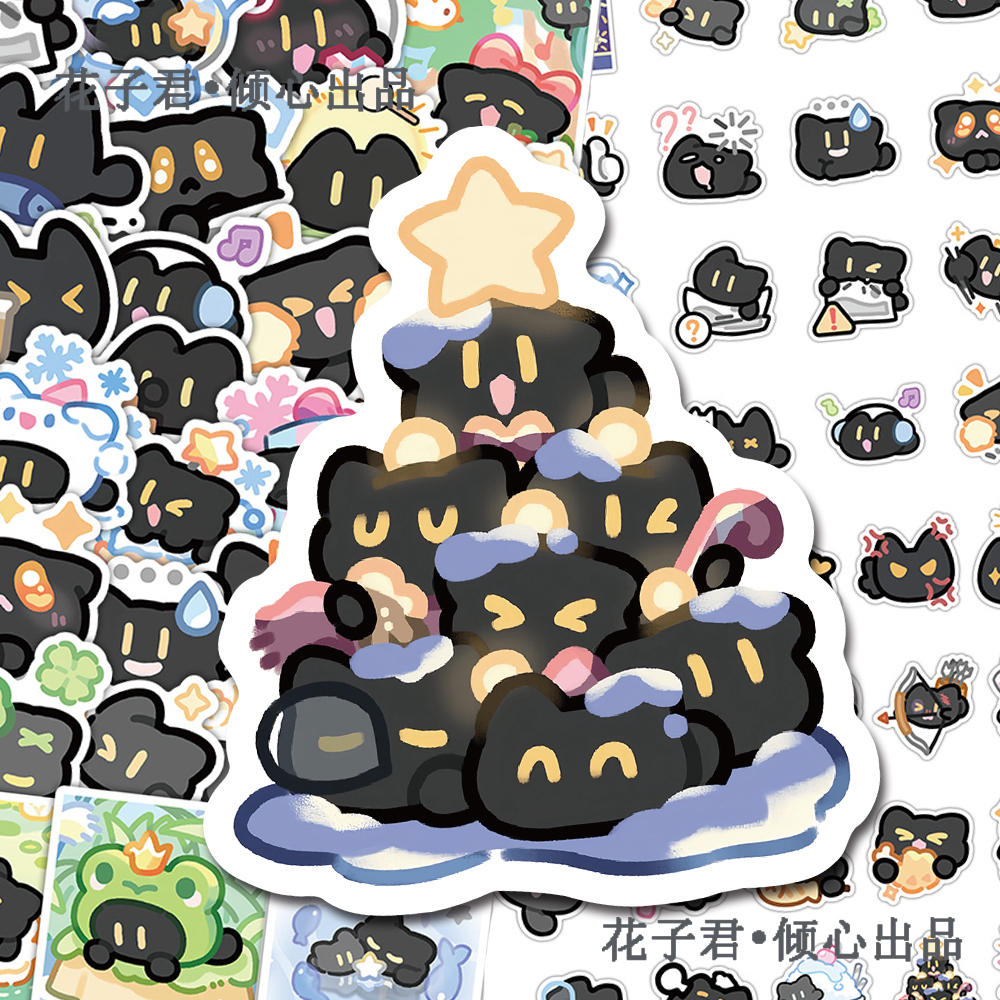 136张小黑猫尼昂可爱表情包贴纸卡通趣味创意手绘手机壳手账贴画