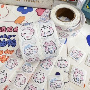 1500贴雨雾小猫卷卷贴纸可爱卡通高颜值少女心小猫咪封口贴画diy