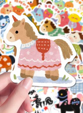 112张小马贴纸卡通可爱简约多巴胺缤纷小动物趣味手机装饰diy贴画
