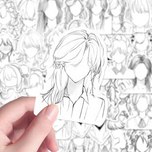 110张oc发型参考贴纸头发线稿手绘练习发型素材贴画diy手账笔记本