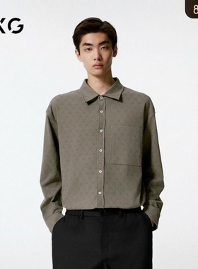 GXG男装 棕灰色基础宽松翻领长袖衬衫男24年秋季新品G24X033040