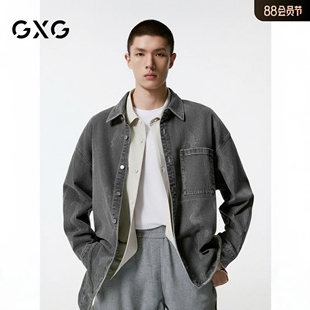 GXG男装 花色时尚年轻牛仔衬衫外套男士24年秋季新品G24XE93003