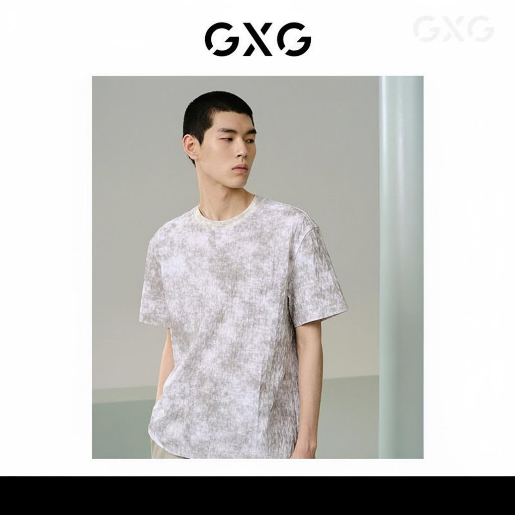 GXG男装 花色肌理感圆领短袖T恤24年夏季新品G24X442040,男装,T恤,淘宝优惠券,粉丝福利购,淘宝优惠卷