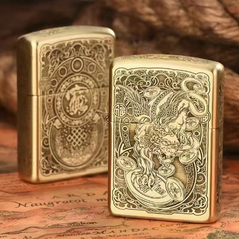 战列ZILAN煤油打火机纯铜复刻精雕绅士男士送礼无底刻