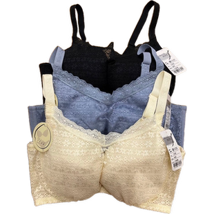 包邮台湾制有钢圈防走光蕾丝大胸薄款带插垫后三排扣黑色文胸内衣