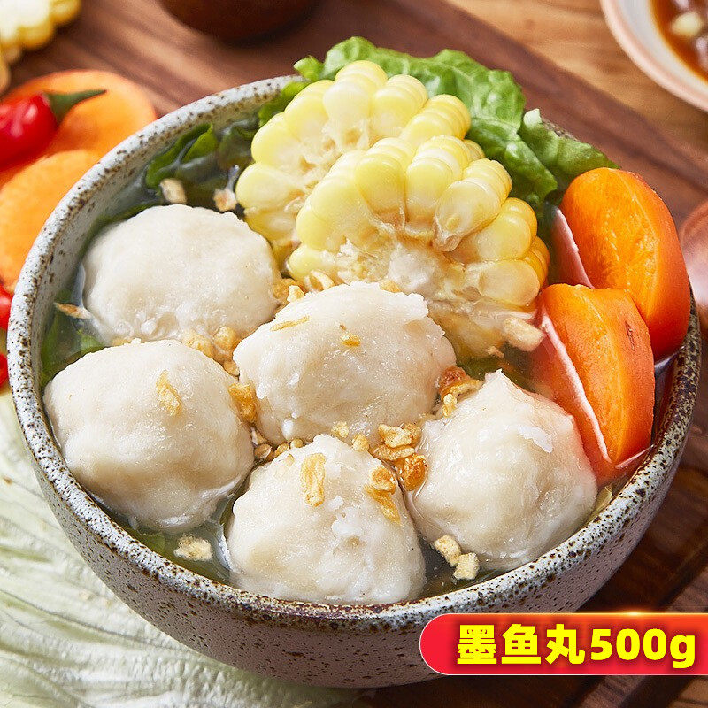 火锅食材墨鱼丸500g麻辣烫手工丸子手拍墨鱼丸花枝丸可煮汤烧烤_虎窝淘