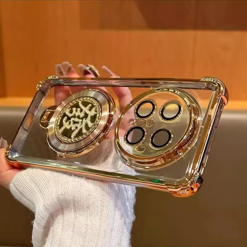 發财气囊防摔支架适用华为mate70pro手机壳全包电镀mate60Pro/50/40简约透明pura70/ultra保护套nova12/13Pro