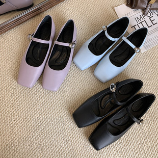 法式方头配裙子的鞋子平跟仙女单鞋温柔晚晚风羊皮不磨脚玛丽珍鞋