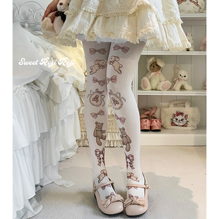 摇篮时光Lolita袜子女秋冬美肤袜天鹅绒印花连裤 袜洛丽塔日系甜美